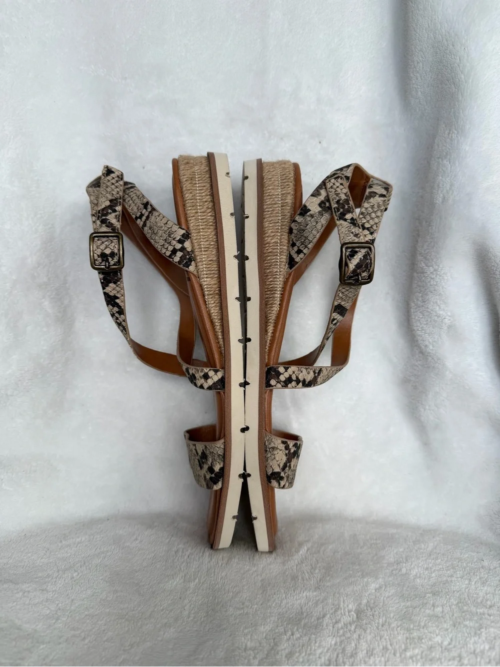 Zodiac Snake-Print Strappy Sandals - Tan and Black
